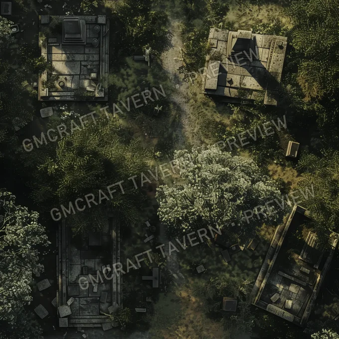 Overgrown Cemetery battlemap preview