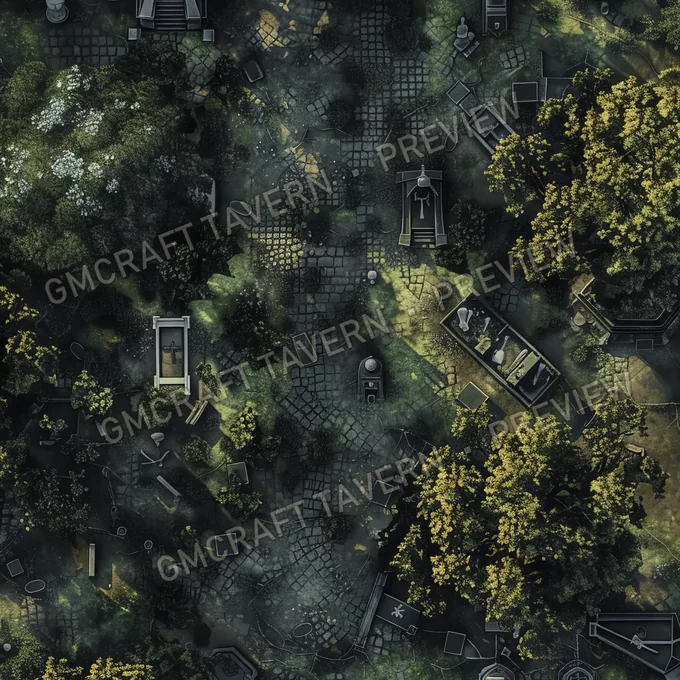 Overgrown Cemetery battlemap preview