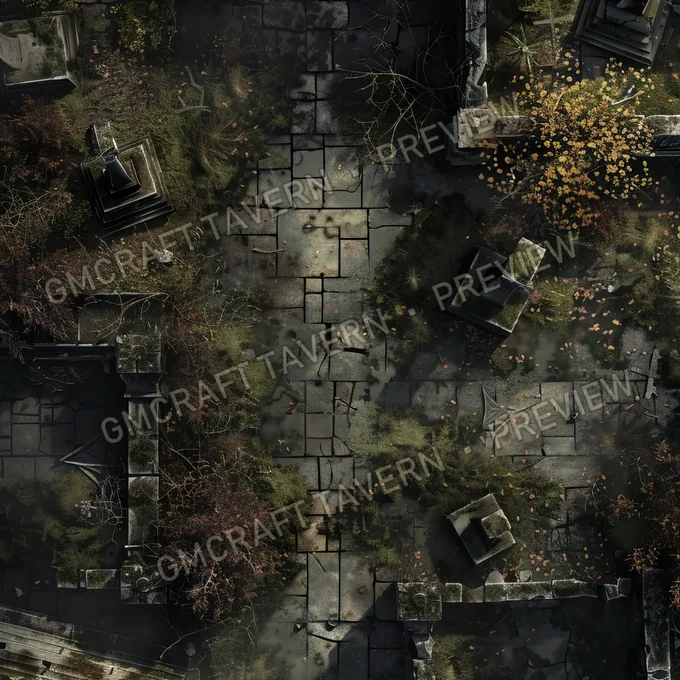 Overgrown Cemetery battlemap preview