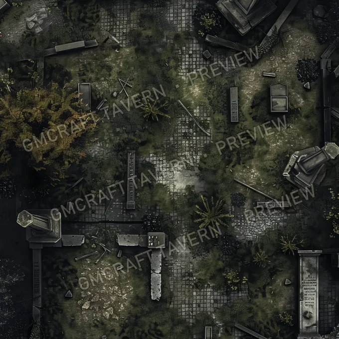 Overgrown Cemetery battlemap preview