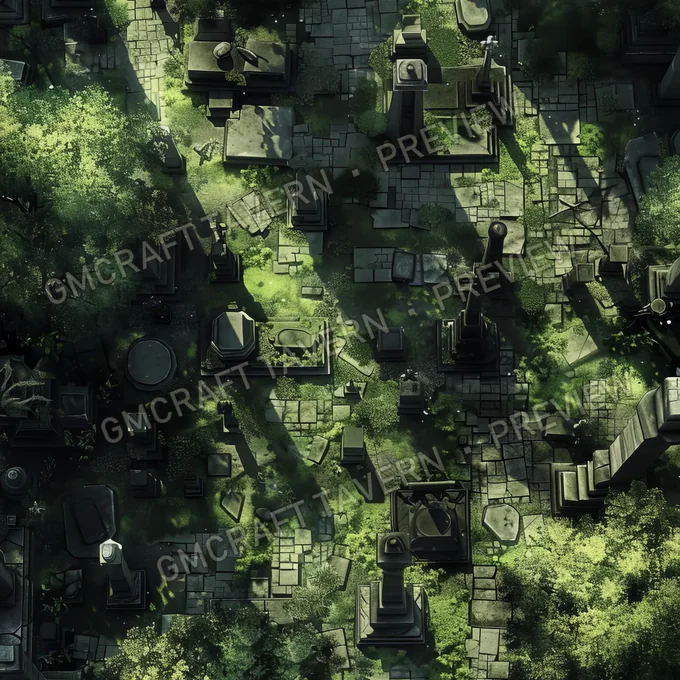 Overgrown Cemetery Filled With T battlemap preview