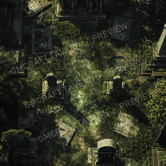 Overgrown Cemetery Filled With T battlemap preview