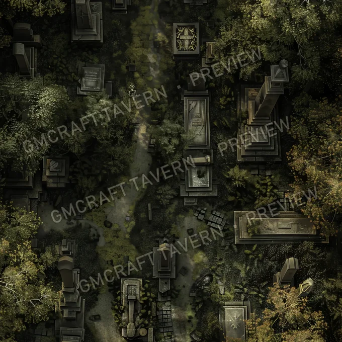 Overgrown Cemetery Filled With T battlemap preview