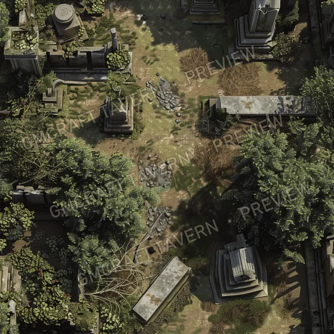 Overgrown Cemetery Filled With T battlemap preview