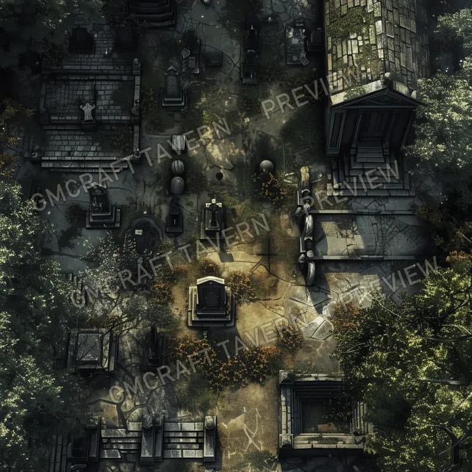 Overgrown Cemetery Filled With T battlemap preview