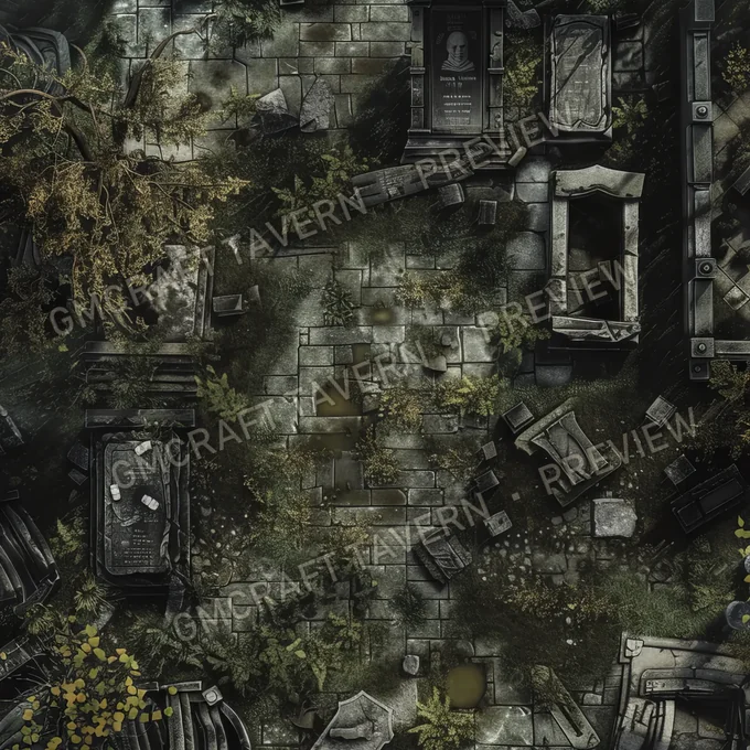 Overgrown Cemetery Filled With T battlemap preview