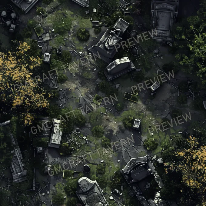Overgrown Cemetery Filled With T battlemap preview
