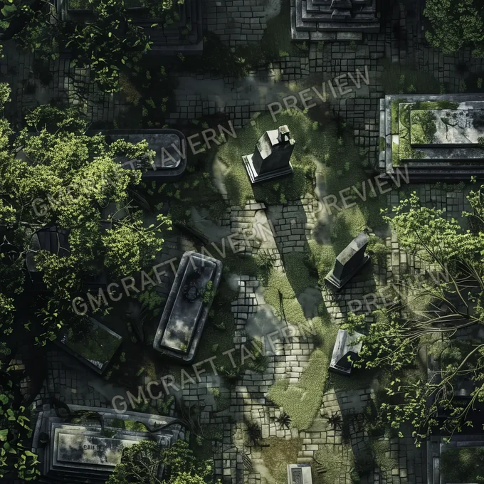 Overgrown Cemetery Filled With T battlemap preview