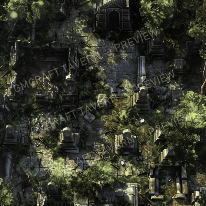 Overgrown Cemetery Filled With T battlemap preview