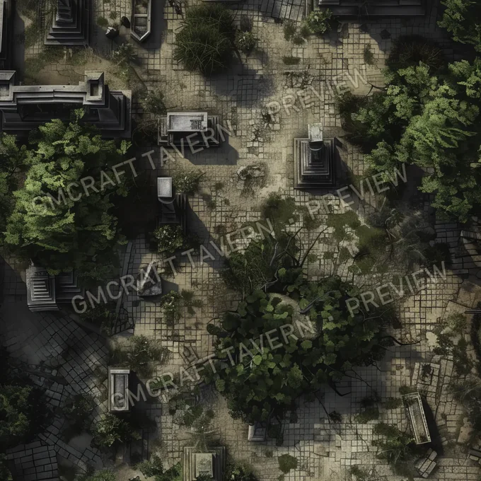 Overgrown Cemetery Filled With T battlemap preview