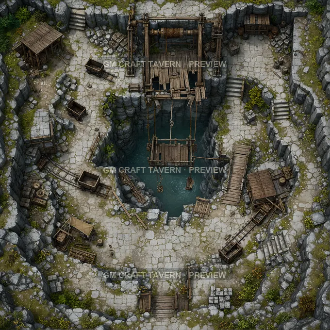 Ruined Quarry Lift battlemap preview