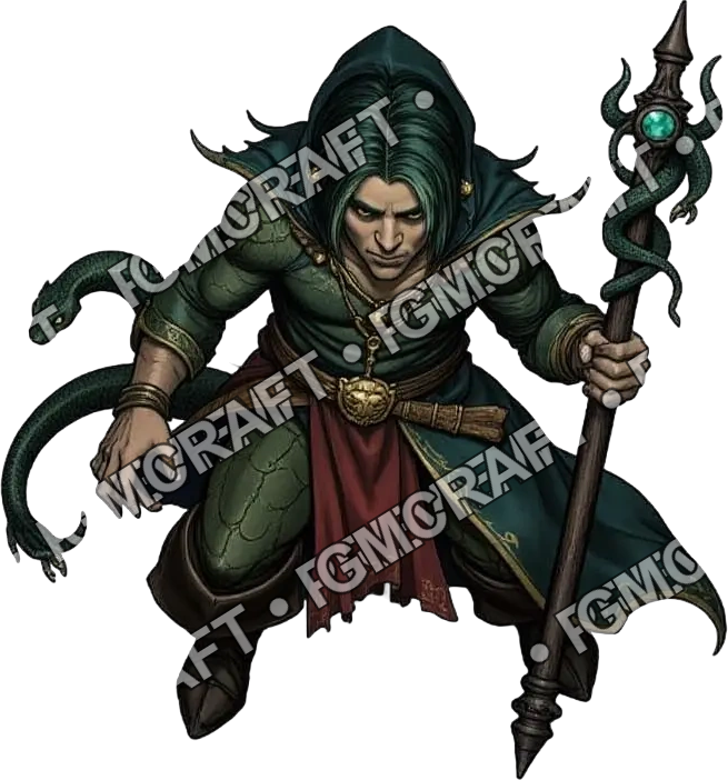 1 Pirate Cartoon Style Yuanti Priestess Zsirra Serpentbloo Dark Green Scales Rompt 0015 top-down token preview