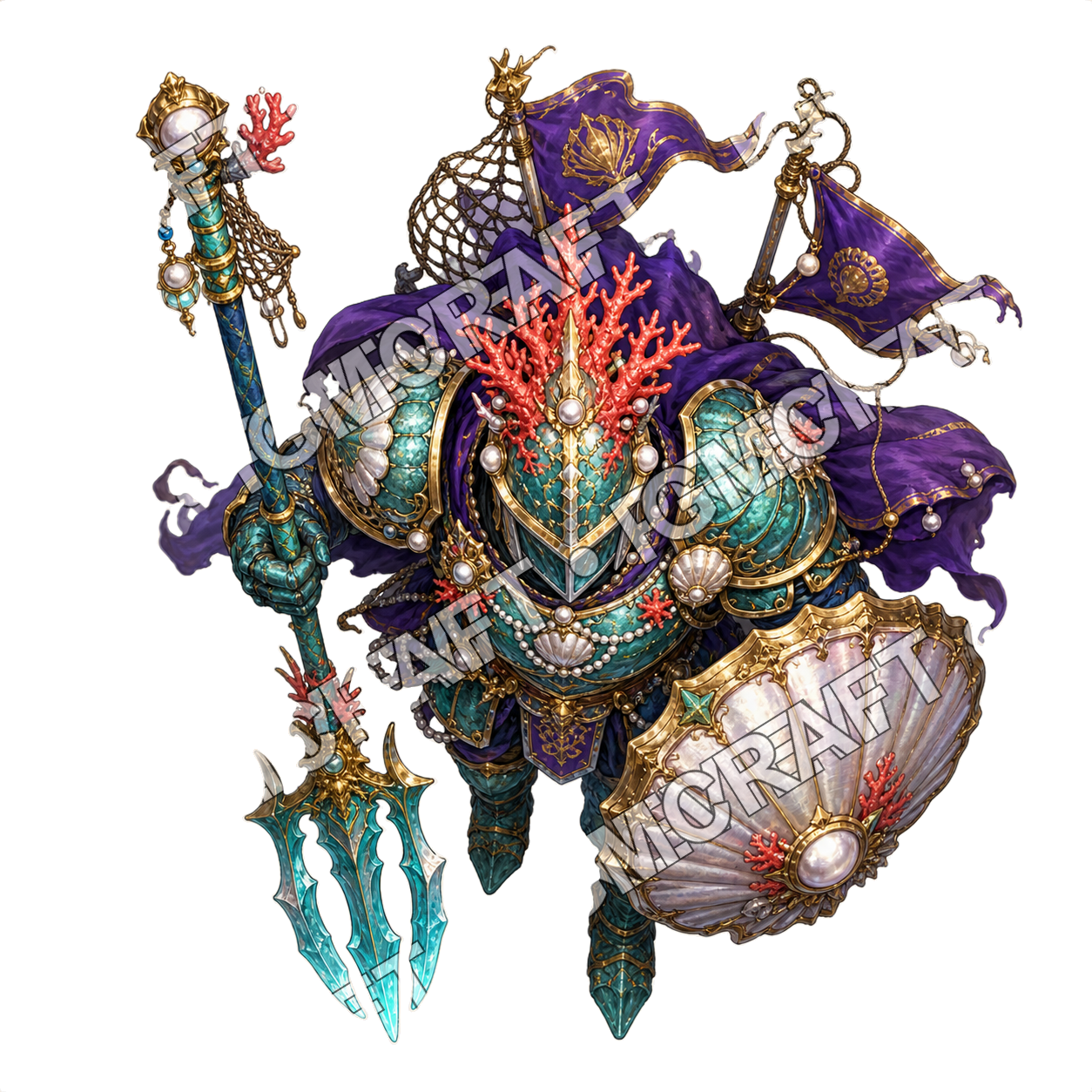 Sunken Atlantis Royal Guard 03 Pearl Shield Sentinel Topdown Token top-down token preview