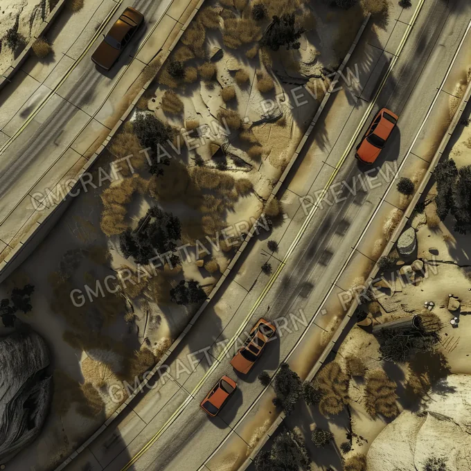 Highway With Cars Abandonned battlemap preview