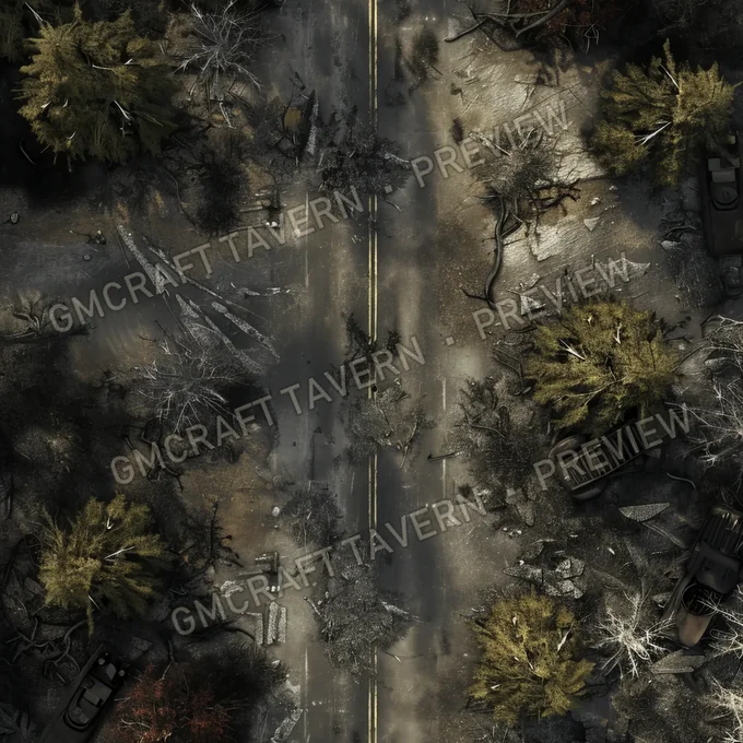 Abandonned Road With Zombies Wal battlemap preview