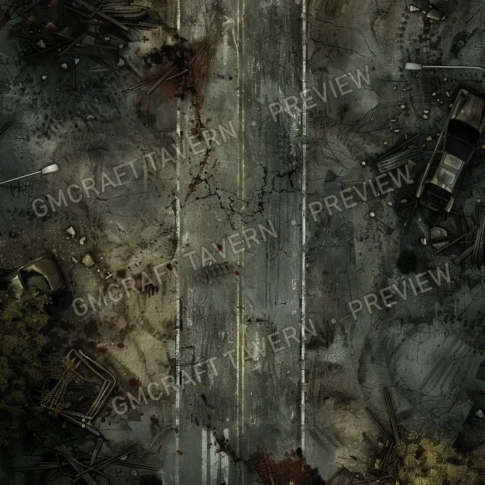 Abandonned Road With Zombies Wal battlemap preview