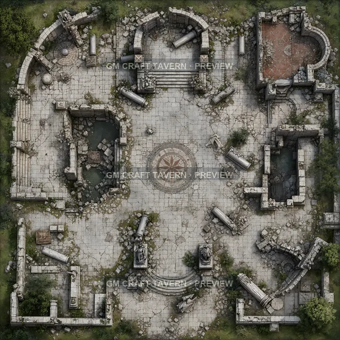 Aperçu de la battlemap Place du forum effondrée aux colonnades brisées