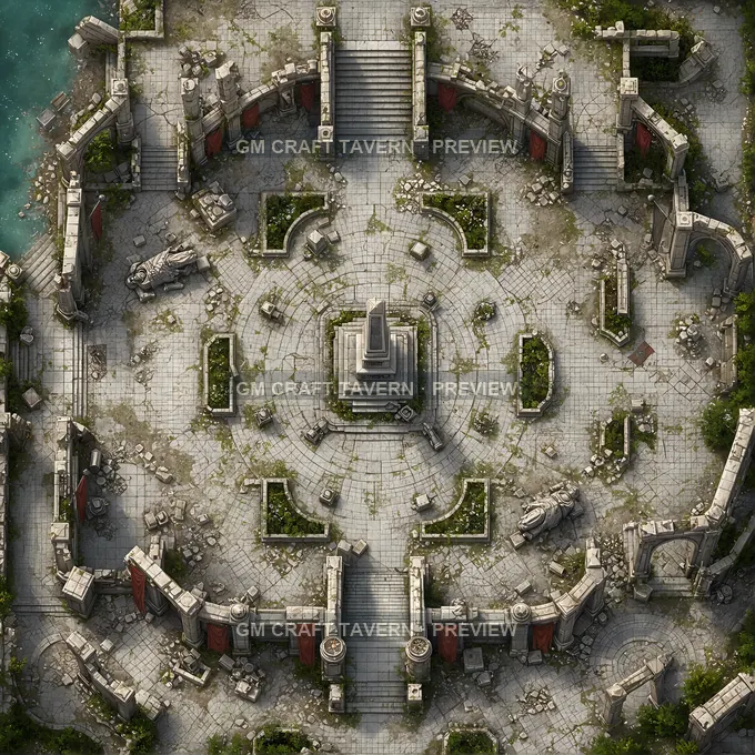 Aperçu de la battlemap Place de la Victoire en ruines avec base d’obélisque