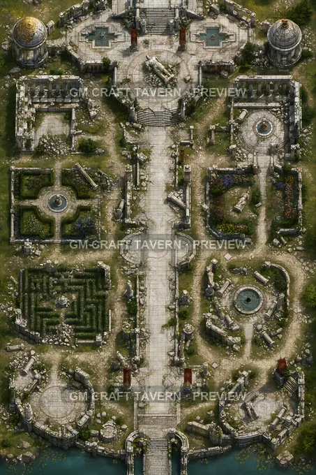 Approche du Capitole déchu par un jardin de statues — aperçu de la battlemap