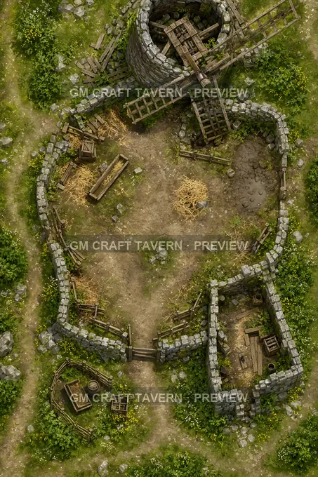 Ruined Goat Pen Croft Beneath A Broken Windmill battlemap preview