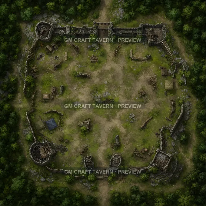 Forest Border Fort With Overgrown Drill Yard battlemap preview
