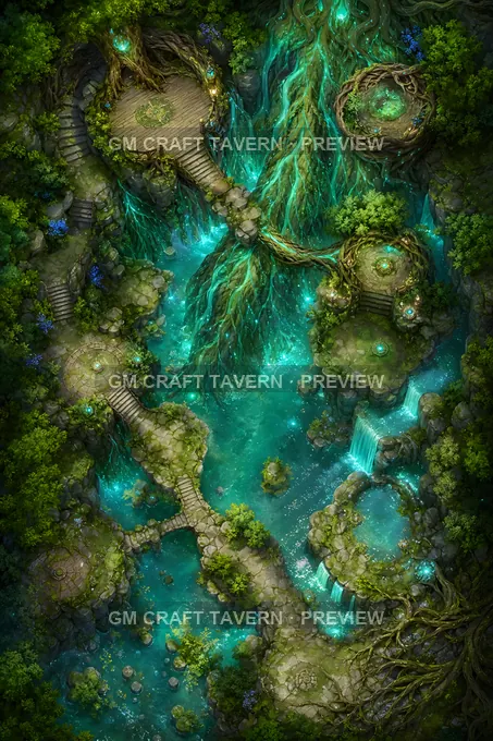 Emerald Root Cascade battlemap preview