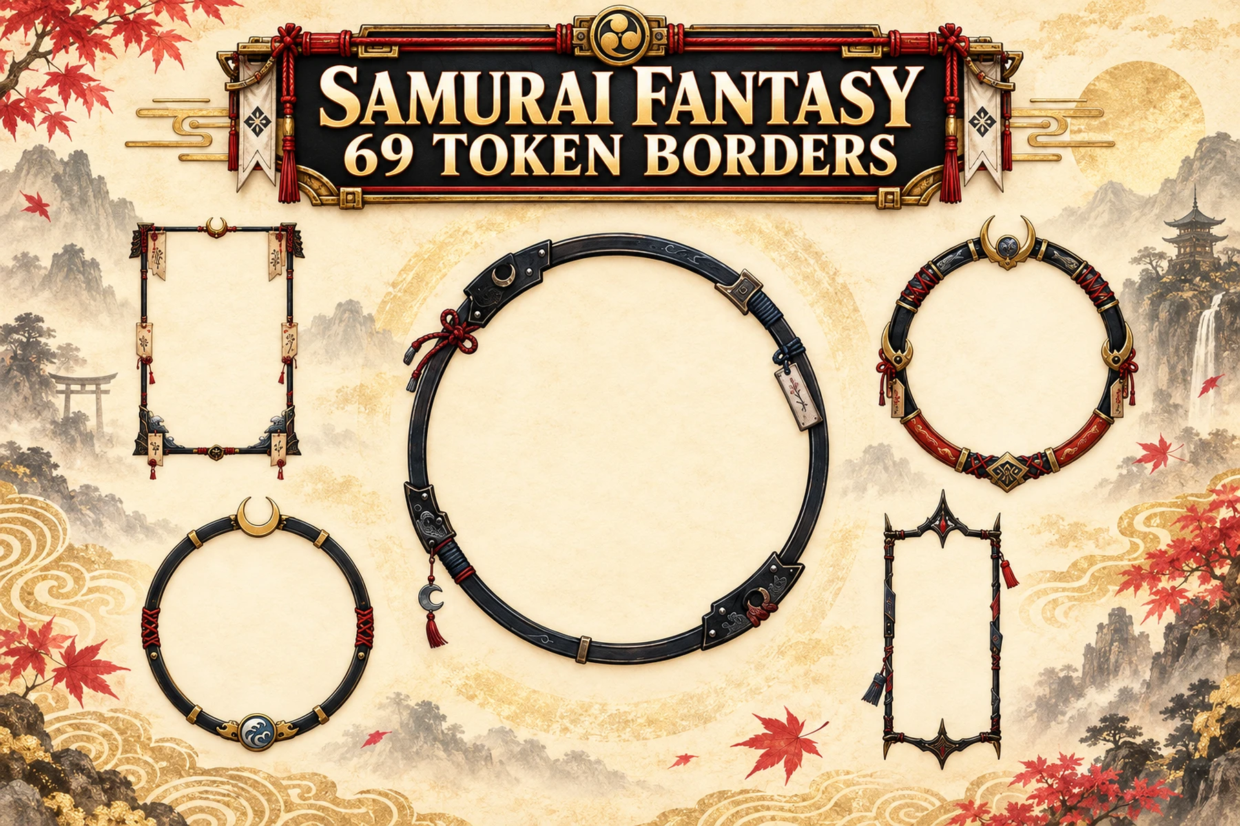 Samurai Fantasy Borders product preview