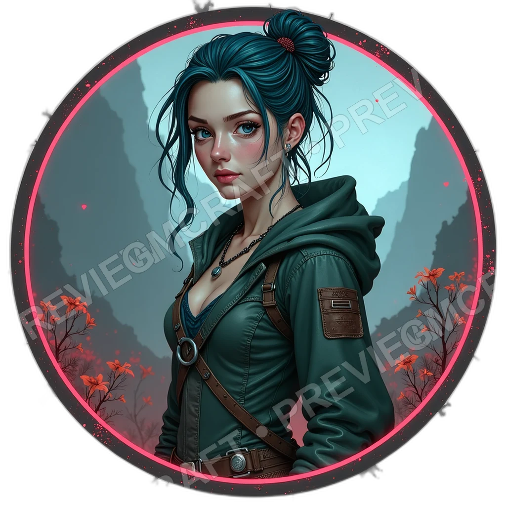 Rail Queen Scavenger, Female, Folding Magnet Rake, Solar Patch Cloak, Battery Charm Necklace, Scavengers, ,Adult,1.8,, ,Lean Build,1.8,, ,Indigo Hair, 0001 top-down token preview