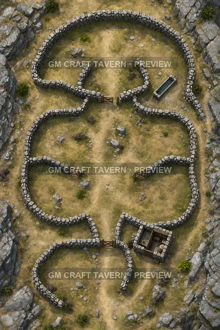 Windswept Ridge Sheepfold With Stone Windbreaks battlemap preview