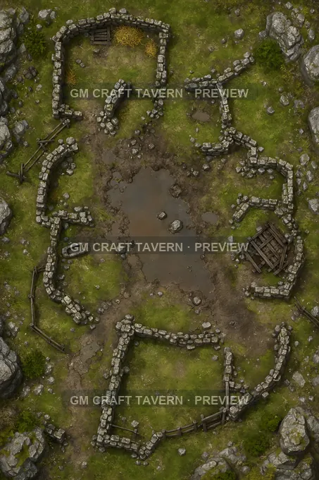 Storm Broken Fold Walls Around A Muddy Watering Hollow battlemap preview