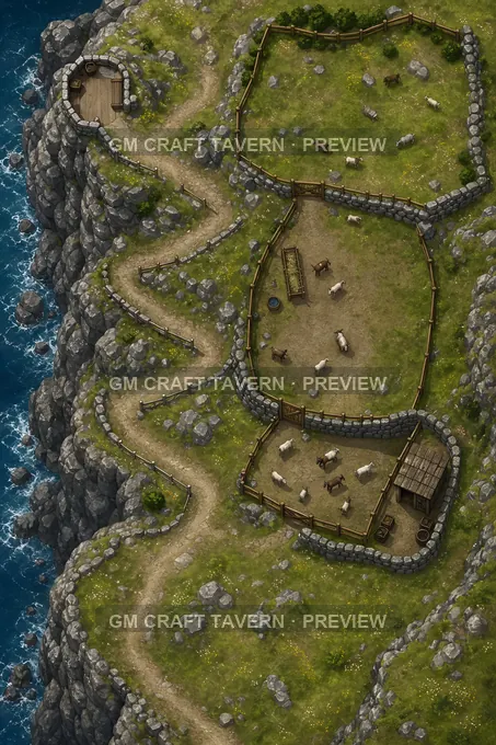 Cliffside Goat Fold With Switchback Paths And Lookout Perch battlemap preview