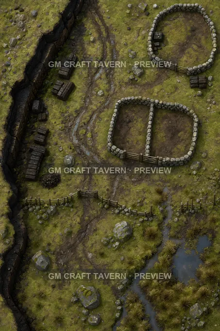 Peat Edge Fold With Turf Stacks And Drenched Animal Tracks battlemap preview