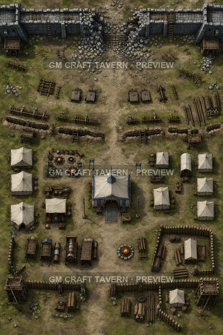 Besiegers Main Camp Facing A Battered Curtain Wall battlemap preview