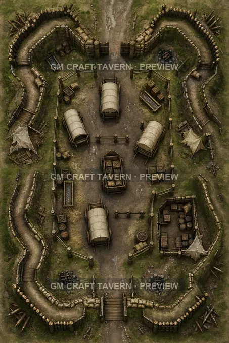 Supply Wagon Corral Behind Earthen Ramparts battlemap preview
