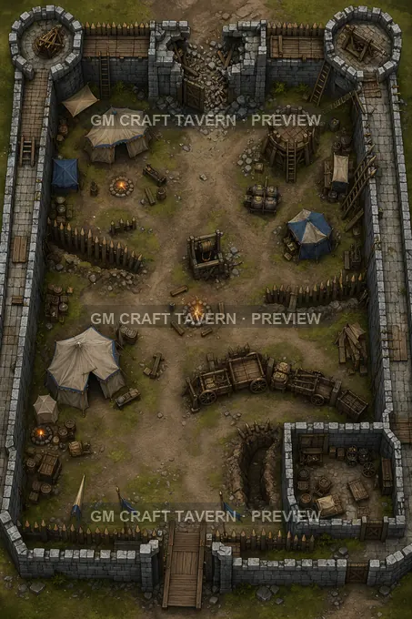 Captured Outer Bailey Turned Into A Siege Foothold battlemap preview