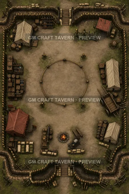 Mercenary Quarter With Sparring Ring And Supply Stacks battlemap preview