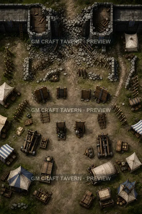 Breach Assault Muster Ground Overlooking A Broken Gatehouse battlemap preview