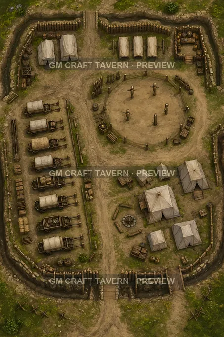 Rear Reserve Camp With Training Dummies And Wagon Park battlemap preview