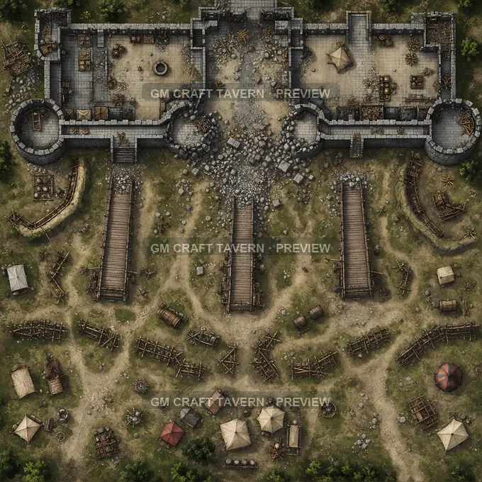 Main Breach Line With Siege Ramps And Broken Outer Wall battlemap preview
