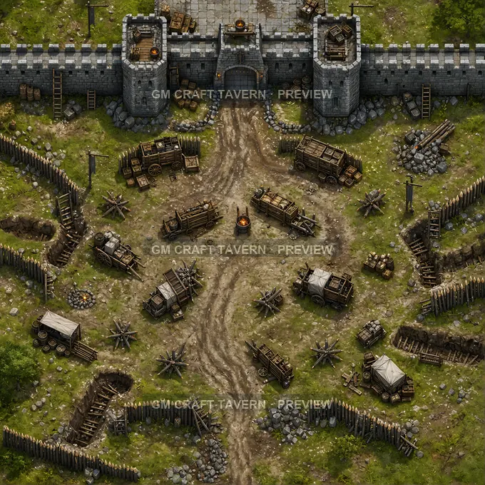 Bastion Sally Port With Counterattack Yard And Wagon Barricades battlemap preview