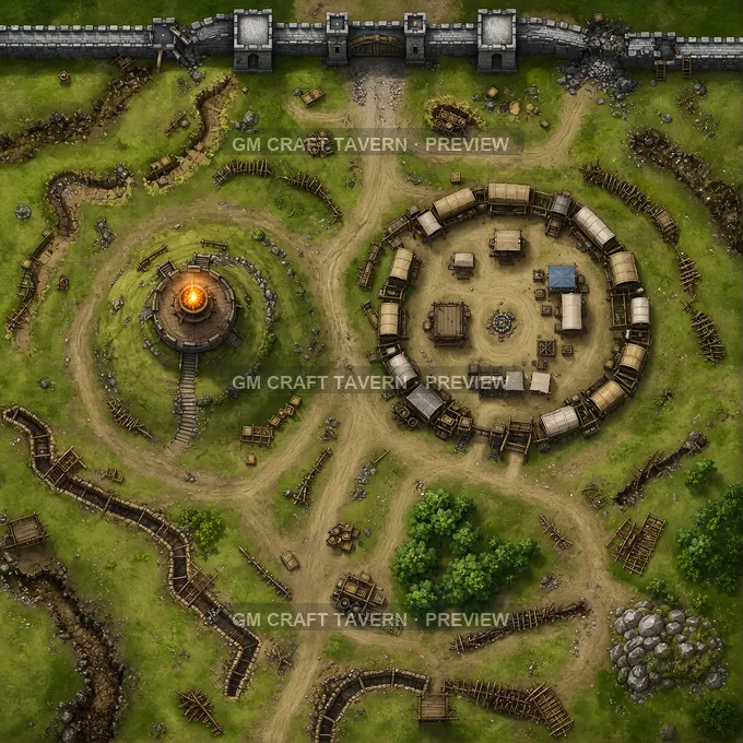 Relief Army Rendezvous Outside Walls With Beacon Mound And Wagon Ring battlemap preview