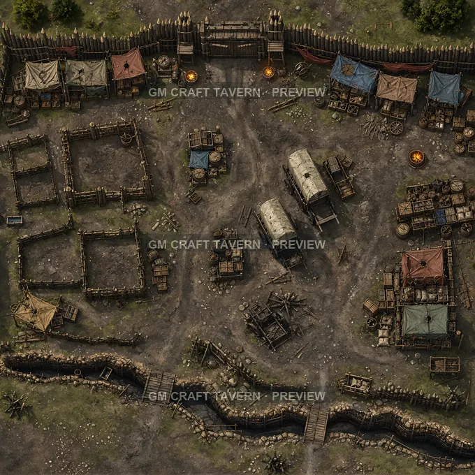Siege Market Fringe With Scavenger Stalls And Captured Supply Wagons battlemap preview