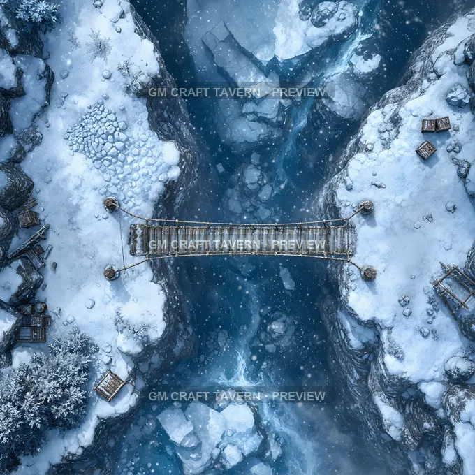 Narrow Rope Bridge Across Mountain Chasm battlemap preview