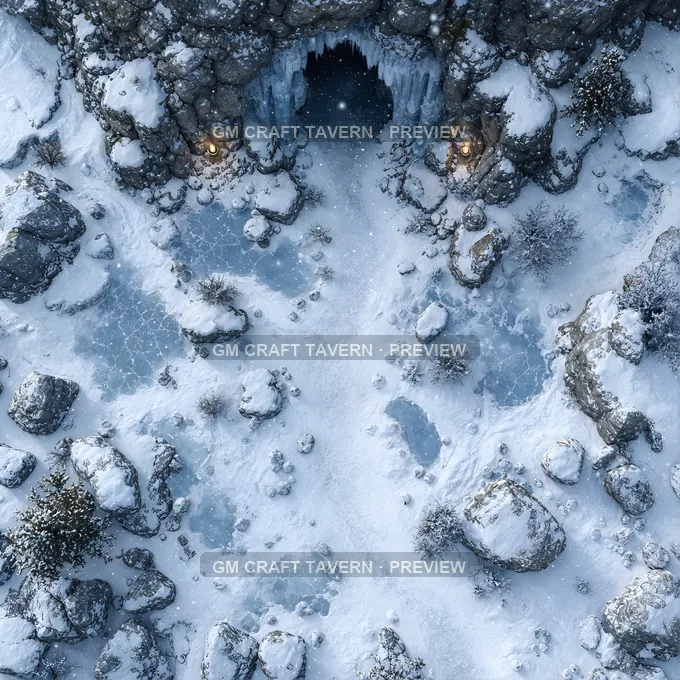 Narrow Ice Rimmed Cave Entrance battlemap preview