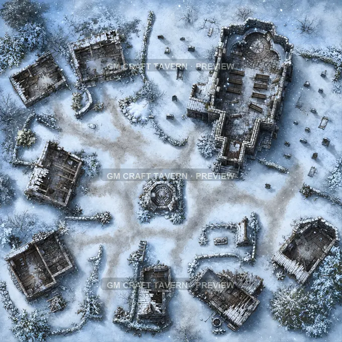Aperçu de la battlemap de la rue enneigée du marché gelé