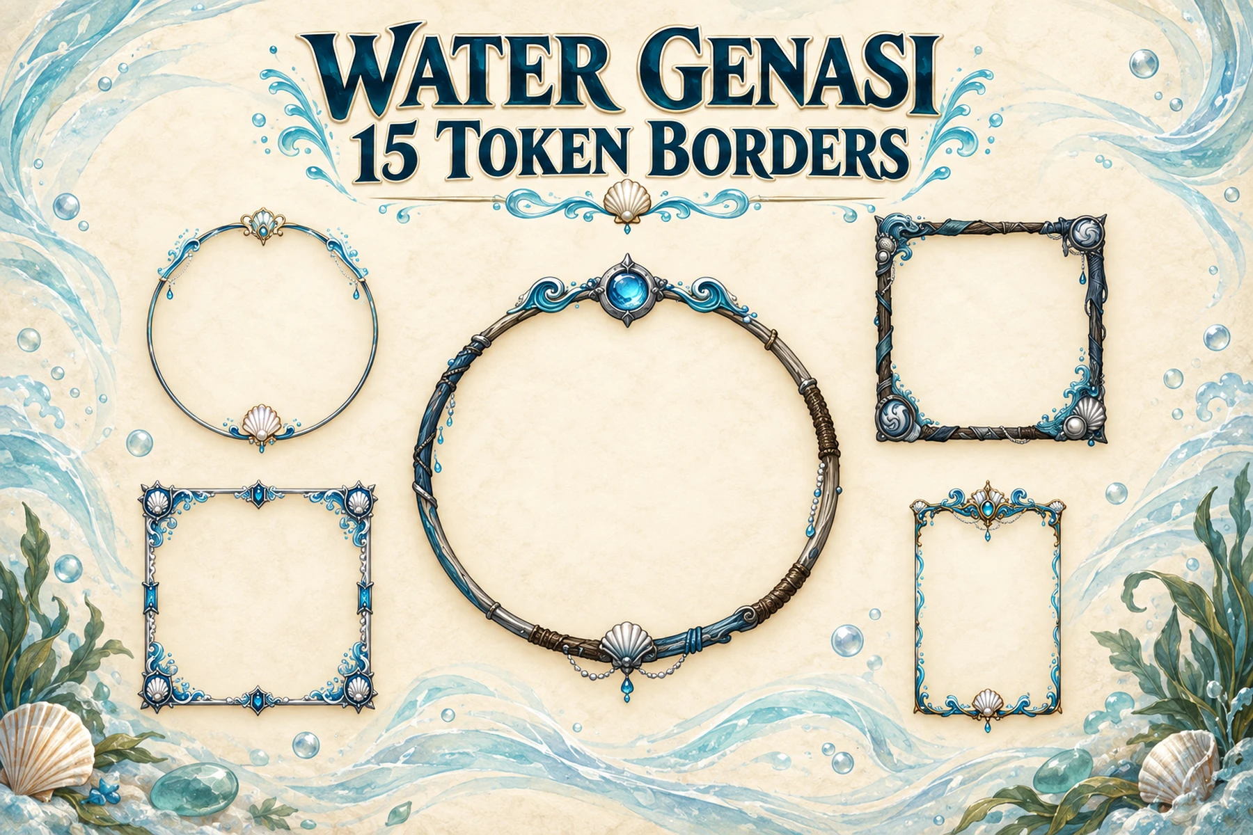15 Water Genasi Token Borders