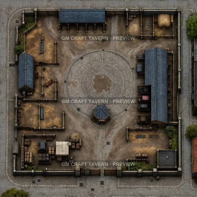 City Coach Yard With Ticket Booth And Turning Circle battlemap preview