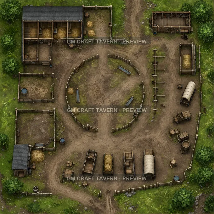 Frontier Corral With Break In Horses Ring And Fence Gaps battlemap preview