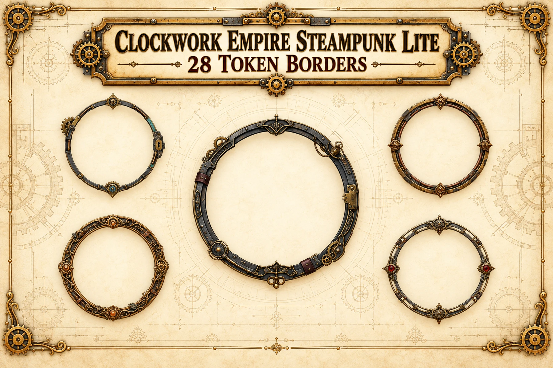 28 Clockwork Empire Steampunk Lite Token Borders