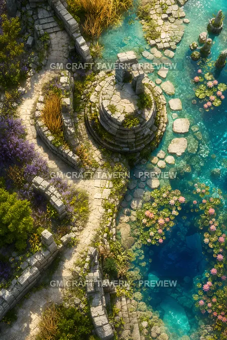 Sunken Ruins And Lily Ponds Split Trail battlemap preview